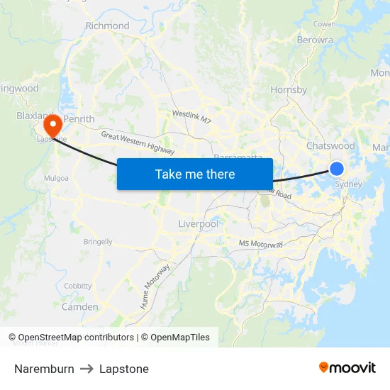 Naremburn to Lapstone map