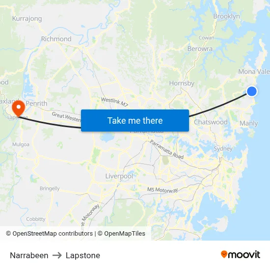 Narrabeen to Lapstone map