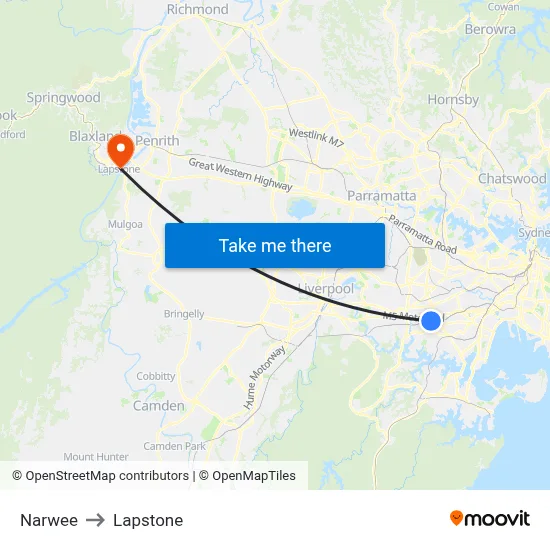 Narwee to Lapstone map