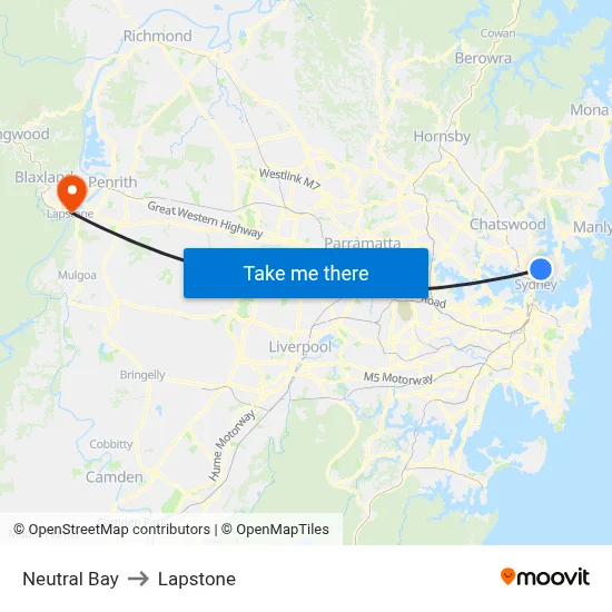 Neutral Bay to Lapstone map