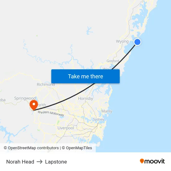 Norah Head to Lapstone map