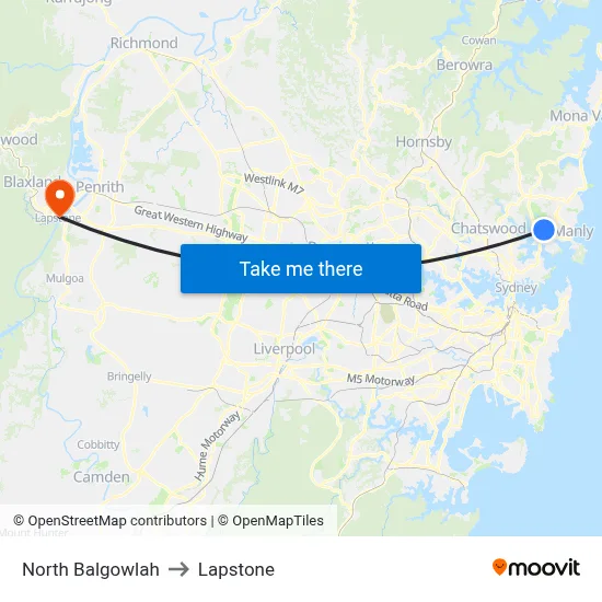North Balgowlah to Lapstone map
