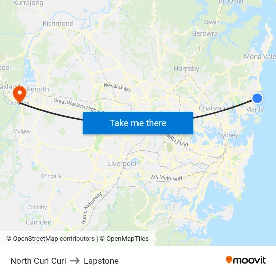 North Curl Curl to Lapstone map