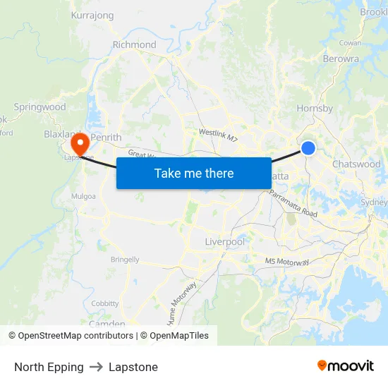 North Epping to Lapstone map