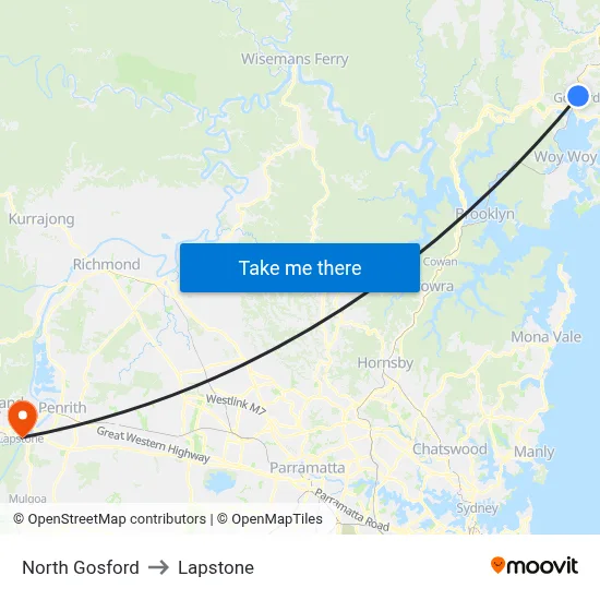 North Gosford to Lapstone map