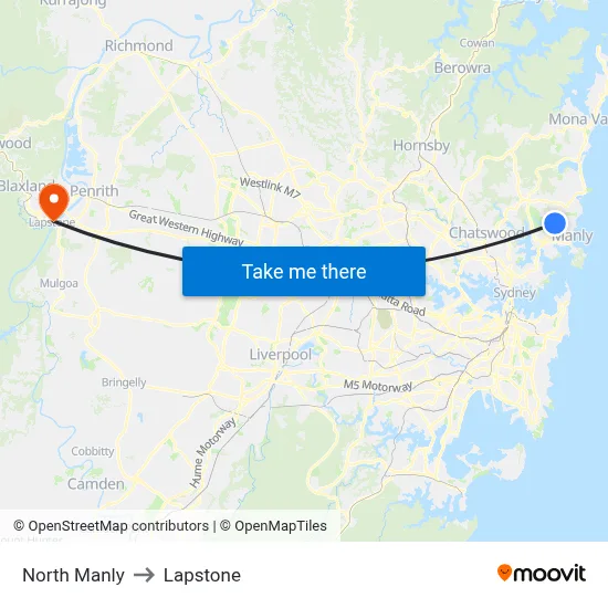 North Manly to Lapstone map