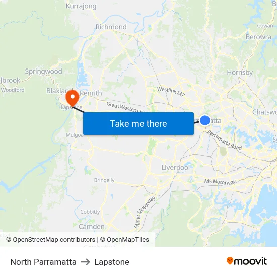 North Parramatta to Lapstone map