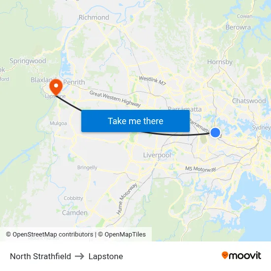 North Strathfield to Lapstone map