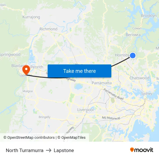 North Turramurra to Lapstone map