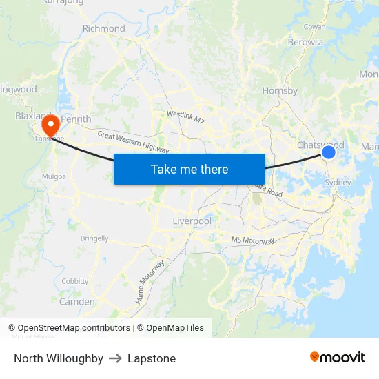 North Willoughby to Lapstone map
