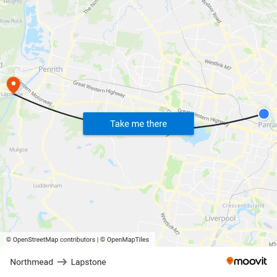 Northmead to Lapstone map