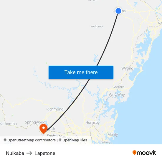 Nulkaba to Lapstone map