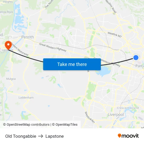 Old Toongabbie to Lapstone map
