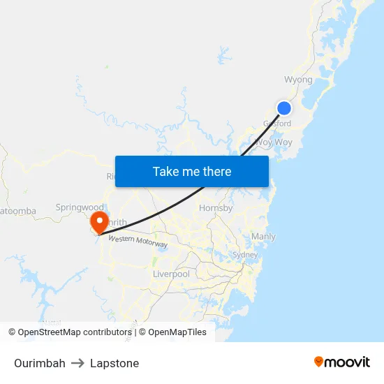 Ourimbah to Lapstone map