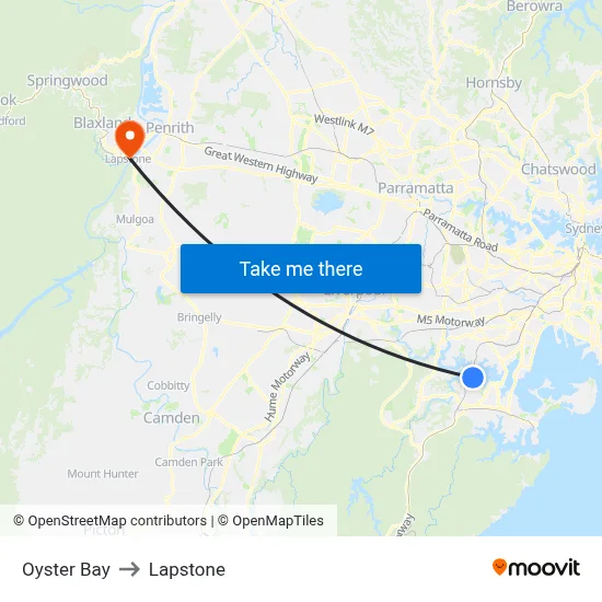 Oyster Bay to Lapstone map