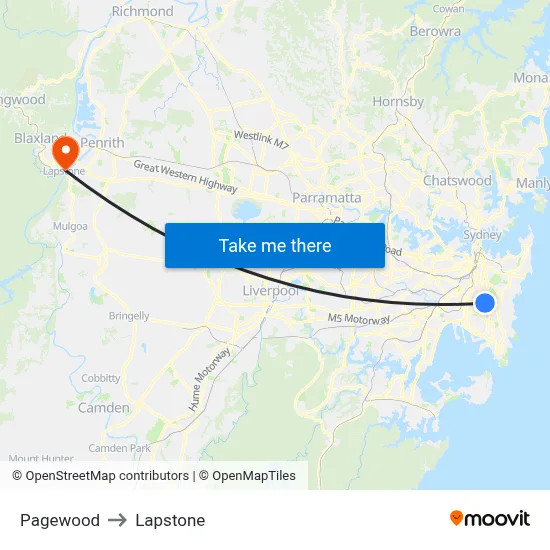 Pagewood to Lapstone map