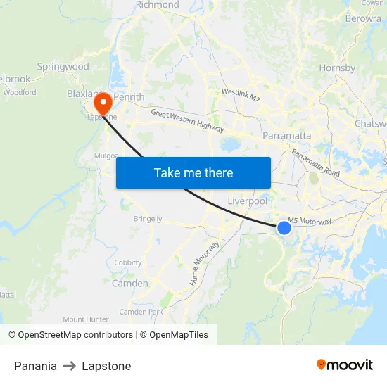 Panania to Lapstone map