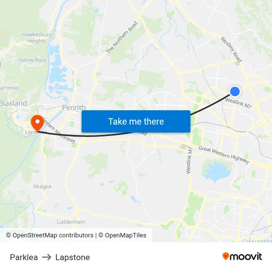 Parklea to Lapstone map