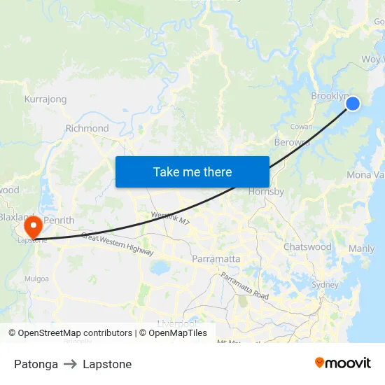 Patonga to Lapstone map