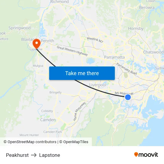 Peakhurst to Lapstone map
