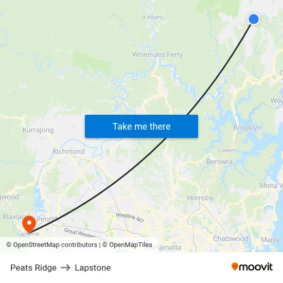 Peats Ridge to Lapstone map