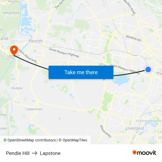 Pendle Hill to Lapstone map