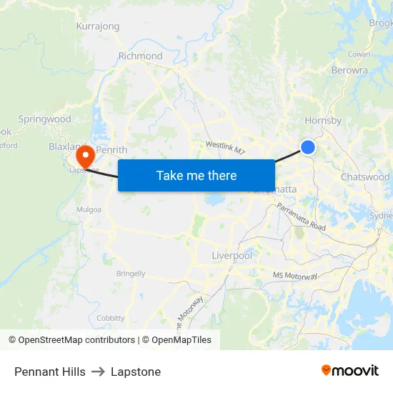 Pennant Hills to Lapstone map
