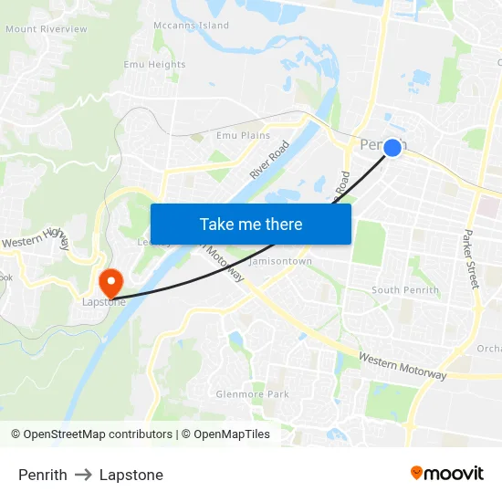 Penrith to Lapstone map