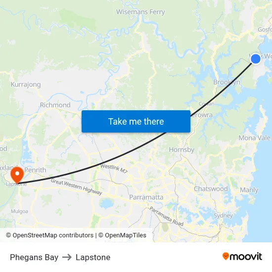Phegans Bay to Lapstone map
