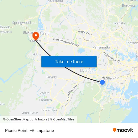 Picnic Point to Lapstone map