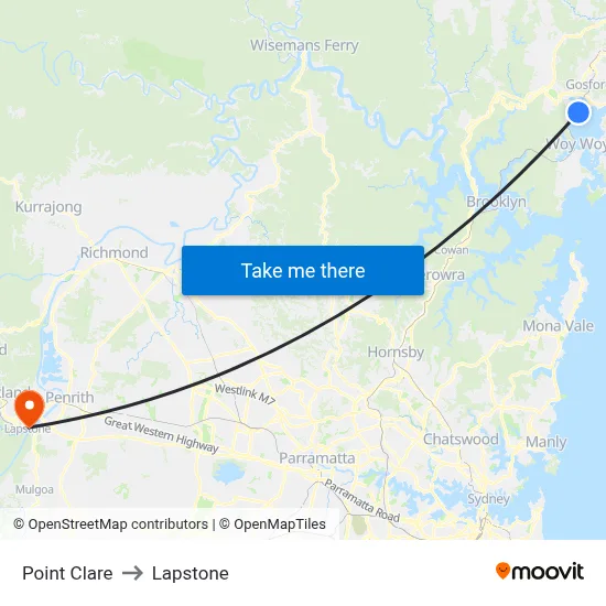 Point Clare to Lapstone map