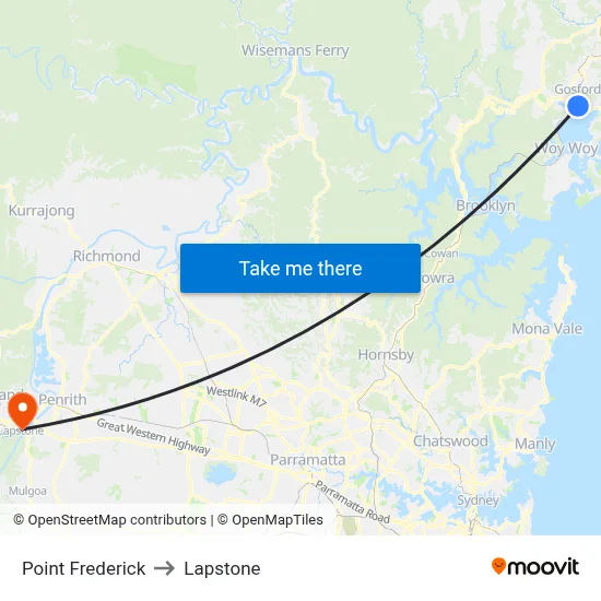 Point Frederick to Lapstone map