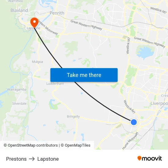Prestons to Lapstone map