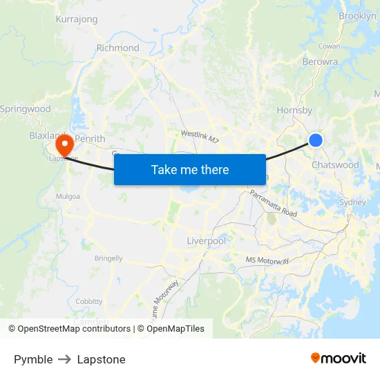 Pymble to Lapstone map