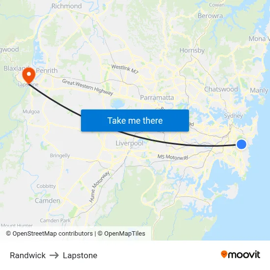 Randwick to Lapstone map