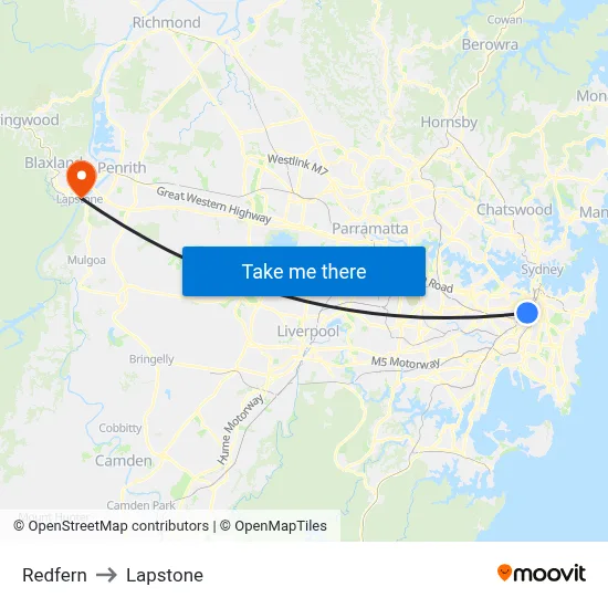 Redfern to Lapstone map