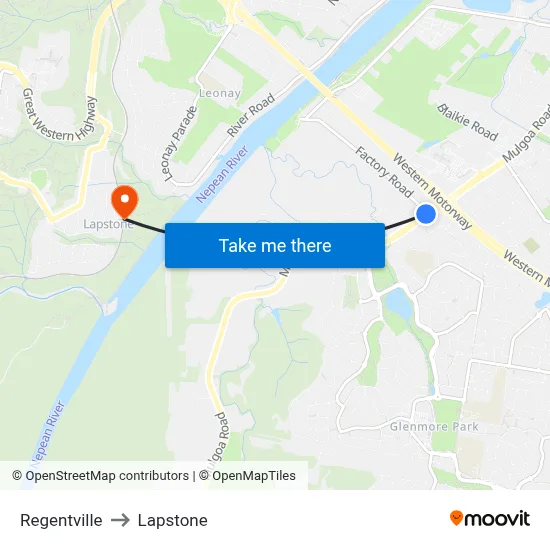 Regentville to Lapstone map