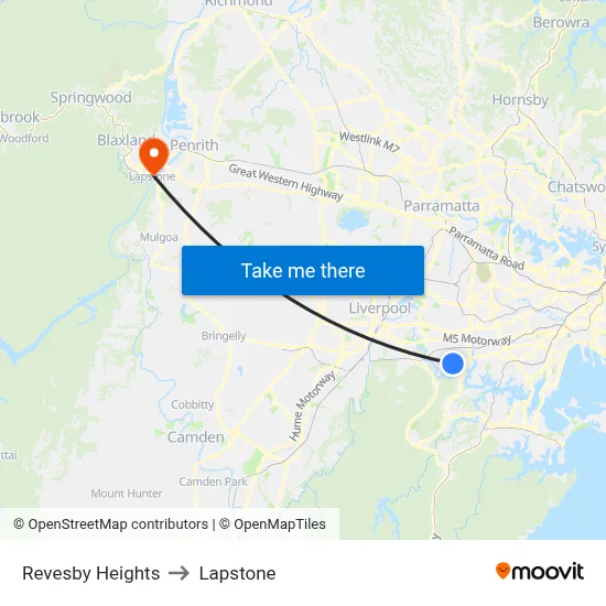 Revesby Heights to Lapstone map