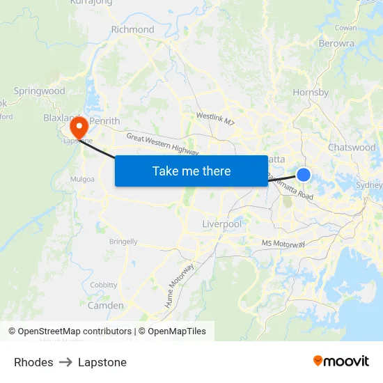 Rhodes to Lapstone map