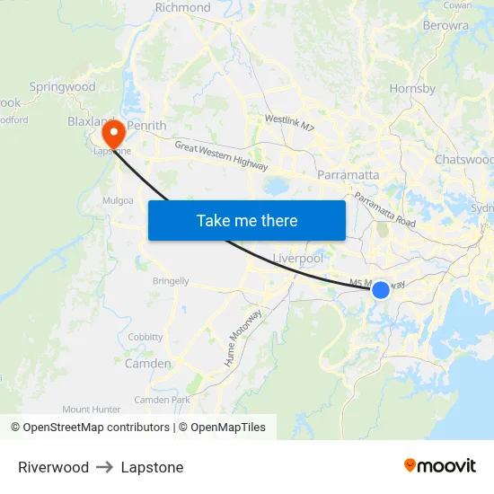 Riverwood to Lapstone map