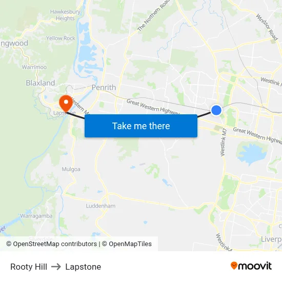 Rooty Hill to Lapstone map