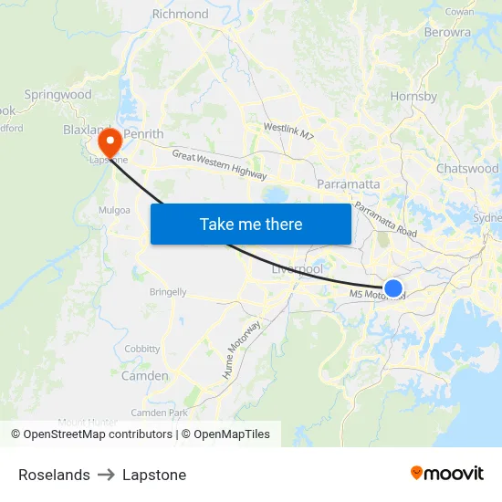 Roselands to Lapstone map