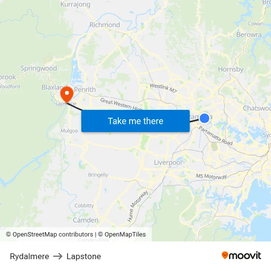 Rydalmere to Lapstone map
