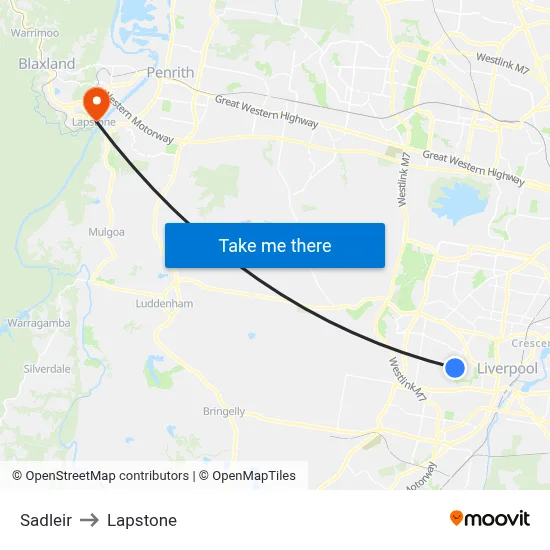 Sadleir to Lapstone map