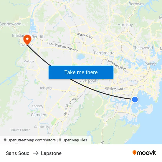 Sans Souci to Lapstone map