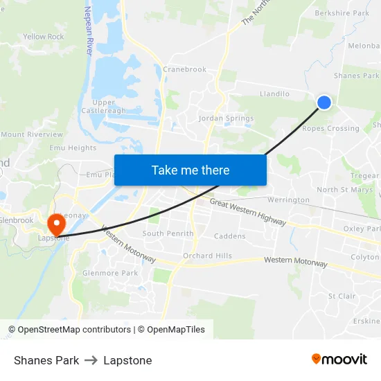 Shanes Park to Lapstone map