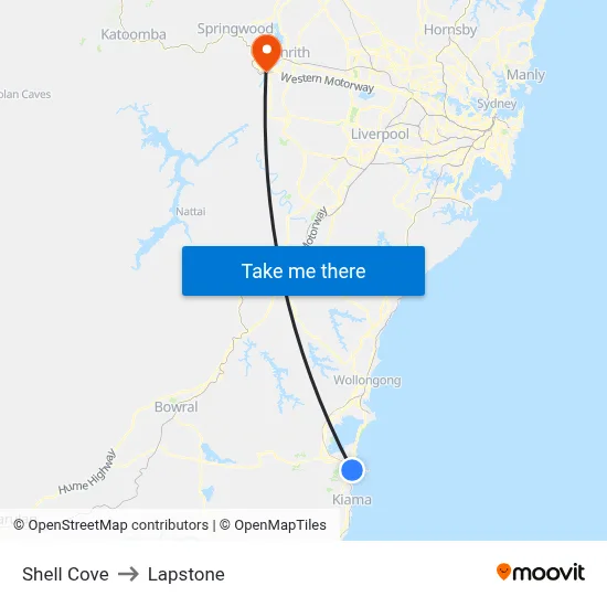 Shell Cove to Lapstone map