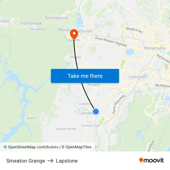 Smeaton Grange to Lapstone map