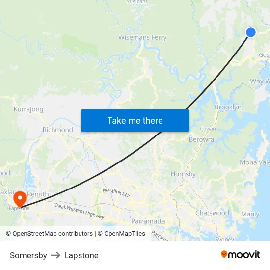 Somersby to Lapstone map