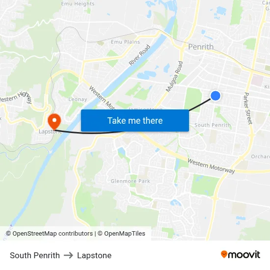 South Penrith to Lapstone map